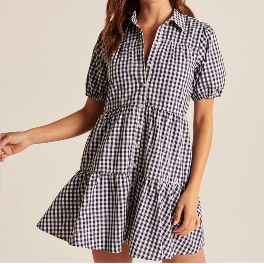 Abercrombie & Fitch Navy and White Gingham Button-Front Dress